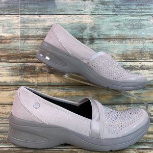 Bzees Red Hot Womens Gray Fabric Loafers Size 7M Embellished Toe Comfort Shoes